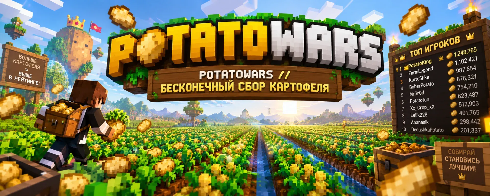 POTATOWARS // БЕСКОНЕЧНЫЙ СБОР КАРТОФЕЛЯ — сервер Minecraft